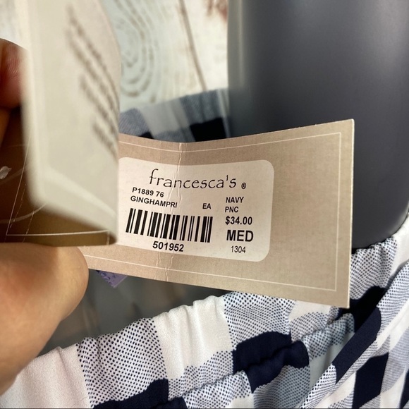 Blue and white gingham print shorts with tie - Picture 7 of 7